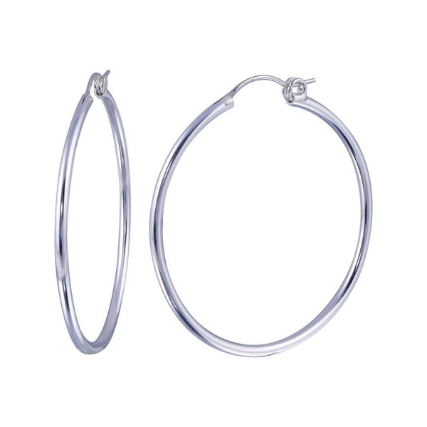Silver 925 High Polished Hoop Earrings Rounded Hinge 2mm - HP01-2 | Silver Palace Inc.