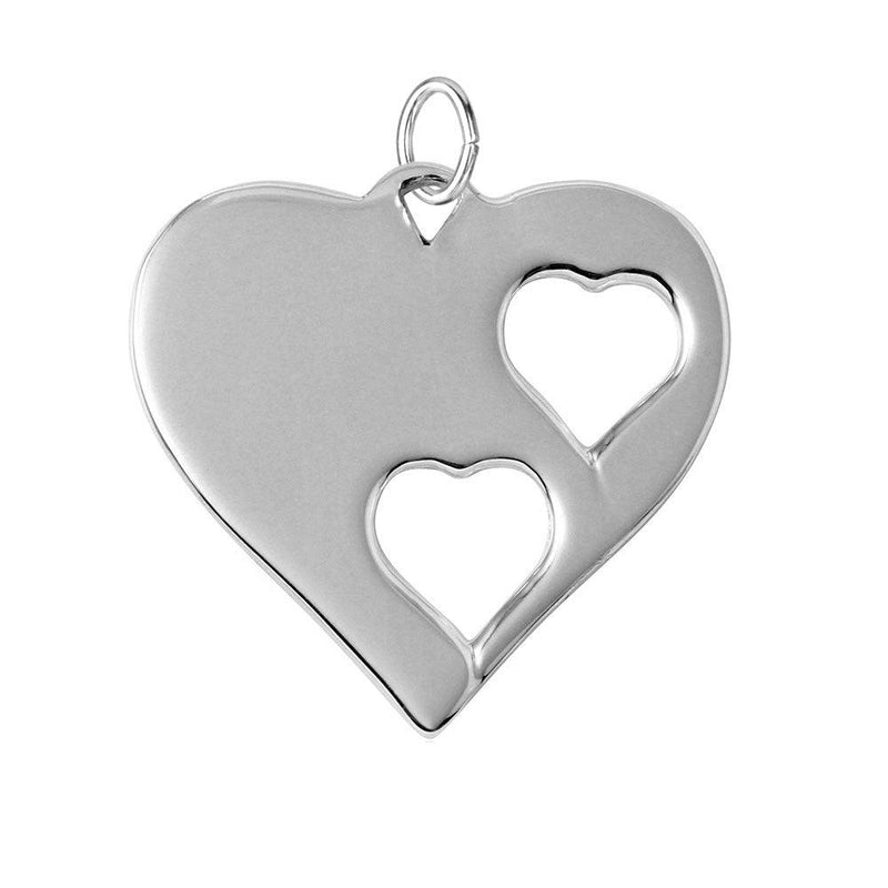 Silver 925 Rhodium Plated Heart Charm with 2 Cut Out Inner Hearts - HRT06 | Silver Palace Inc.