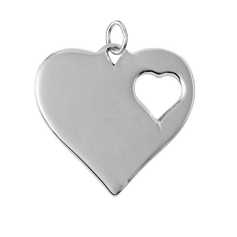 Silver 925 Rhodium Plated Heart Charm With 1 Cut Out Inner Hearts - HRT07 | Silver Palace Inc.