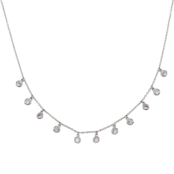 Silver 925 Rhodium Plated Dangling CZ Charm Necklace - STP01671 | Silver Palace Inc.