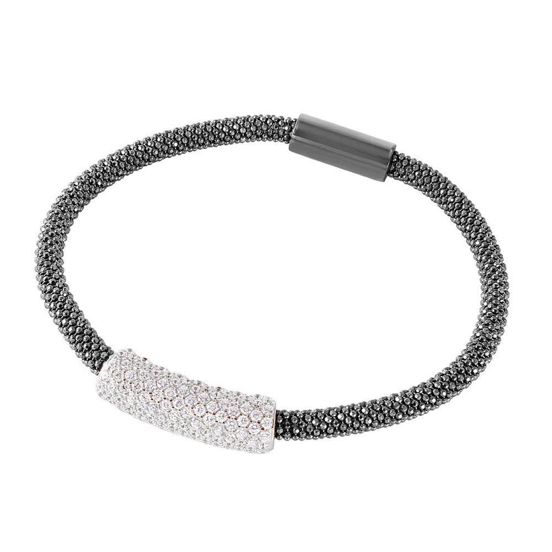 Closeout-Silver 925 Black Rhodium Plated CZ Bar Italian Bracelet - ITB00084BLK | Silver Palace Inc.