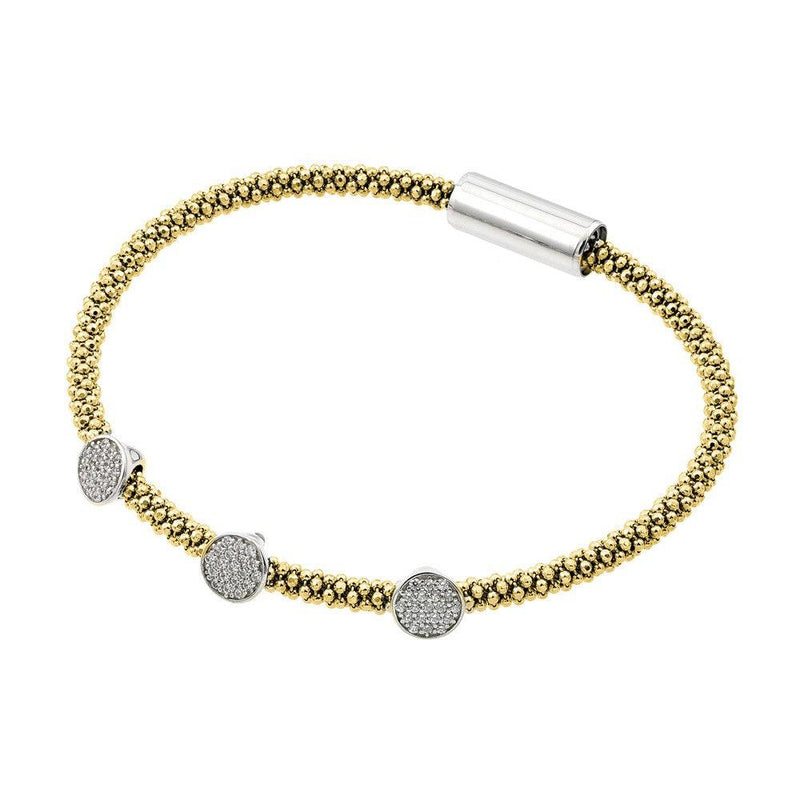 Closeout-Silver 925 Rhodium and Gold Plated 3 Circle Clear CZ Italian Bracelet - ITB00154GP-RH | Silver Palace Inc.