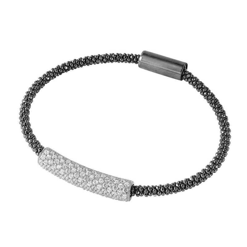 Closeout-Silver 925 Black Rhodium Plated CZ Bar Italian Bracelet - ITB00156BLK | Silver Palace Inc.