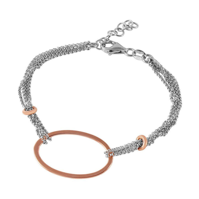 Closeout-Silver 925 Rhodium Plated Italian Bracelet with Rose Gold Plated Oval Accents - ITB00160RH-RGP | Silver Palace Inc.
