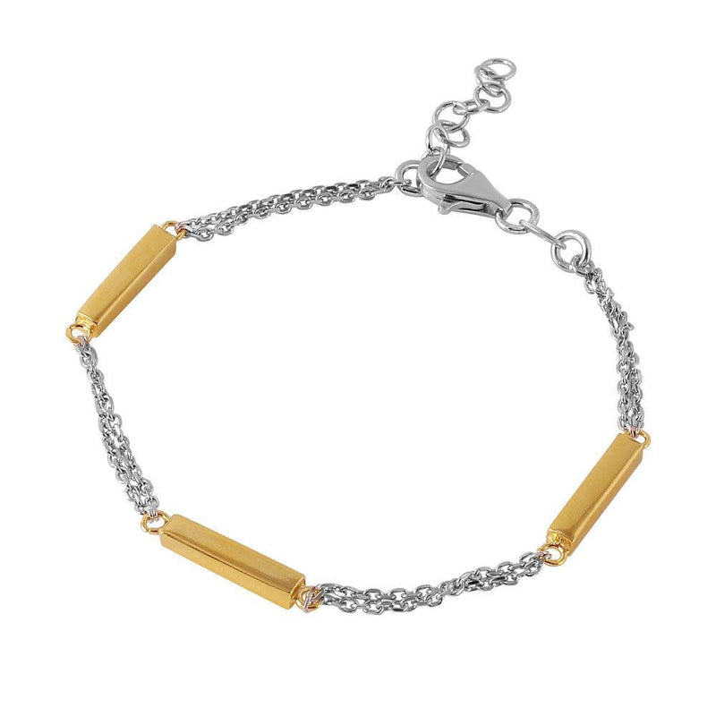 Closeout-Silver 925 Rhodium Plated Chain with 3 Gold Plated Bars Italian Bracelet - ITB00163RH-GP | Silver Palace Inc.