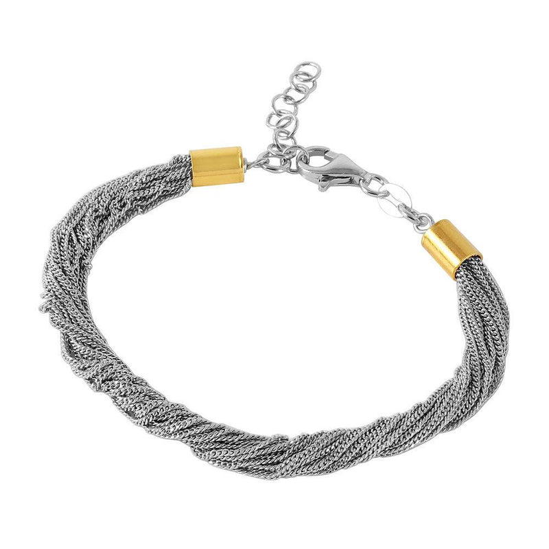 Silver 925 Rhodium Plated Chain with Gold Plated Ends Italian Bracelet - ITB00164RH-GP | Silver Palace Inc.