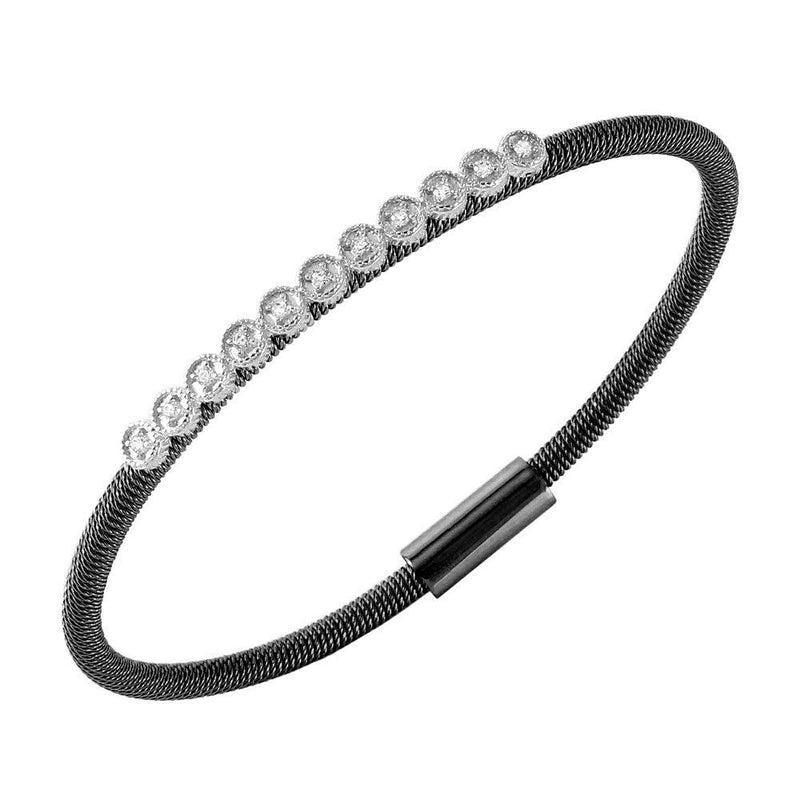 Closeout-Silver 925 Black Rhodium Plated CZ Small Row Italian Bracelet - ITB00167BLK | Silver Palace Inc.