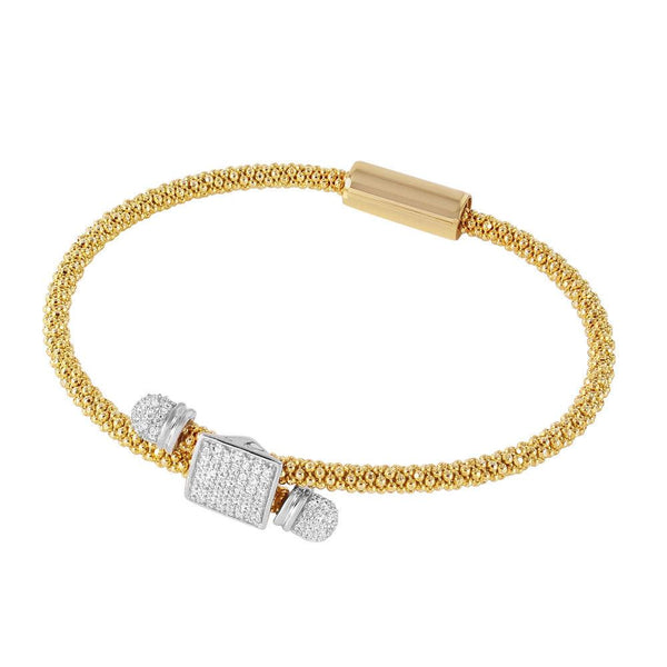 Closeout-Silver 925 Rhodium and Gold Plated Square Micro Pave Clear CZ Beaded Italian Bracelet - ITB00169GP | Silver Palace Inc.