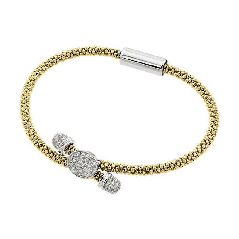 Closeout-Silver 925 Rhodium and Gold Plated Circle Micro Pave Clear CZ Beaded Italian Bracelet - ITB00170GP | Silver Palace Inc.