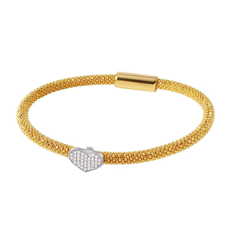 Closeout-Silver 925 Gold Plated Bracelet With Rhodium Plated Heart and CZ Accents - ITB00177GP-RH | Silver Palace Inc.