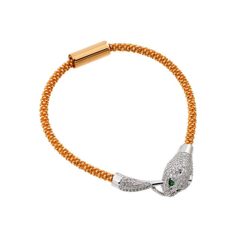 Closeout-Silver 925 Rose Gold Plated Animal Clear and Green CZ Bracelet - ITB00182RGP | Silver Palace Inc.