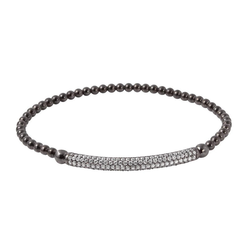 Closeout-Silver 925 Black Rhodium Plated CZ Bar Beaded Italian Bracelet - ITB00194BLK | Silver Palace Inc.