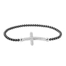 Closeout-Silver 925 Black Rhodium Plated Beaded Italian Bracelet with CZ Encrusted Cross - ITB00195BLK-RH | Silver Palace Inc.