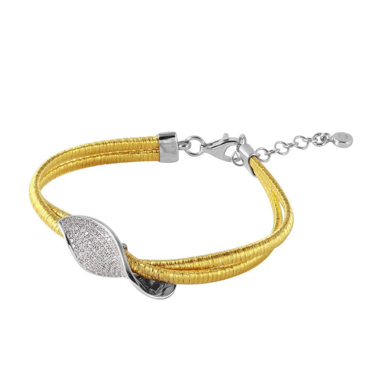 Silver 925 Gold Plated Italian Bracelet With Micro Pave CZ Curved Accent - ITB00206GP-RH | Silver Palace Inc.