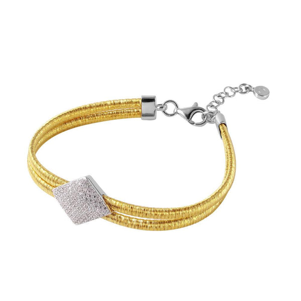 Silver 925 Gold Plated Italian Bracelet with Micro Pave CZ Diamond Shaped Accent - ITB00207GP-RH | Silver Palace Inc.