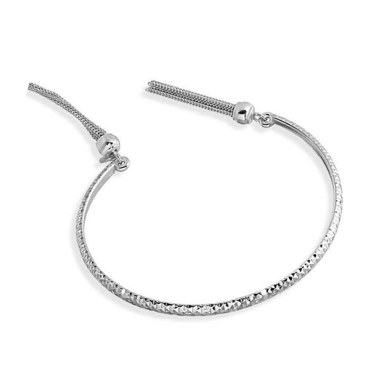 Silver 925 Rhodium Plated DC Cuff Bracelet with Dangling Tassel - ITB00214RH | Silver Palace Inc.