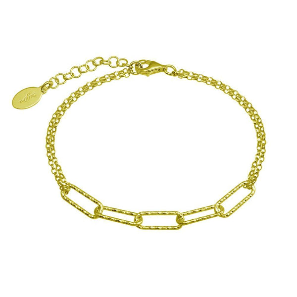 Silver 925 Gold Plated Diamond Cut Link Chain Bracelet - ITB00312-GP | Silver Palace Inc.