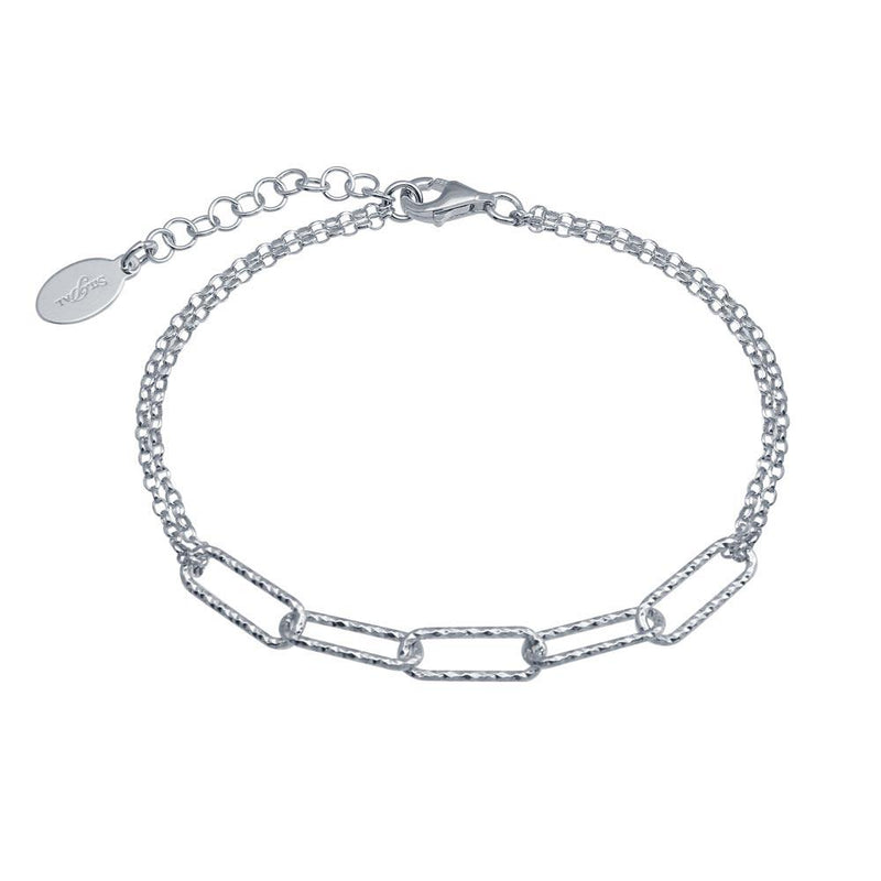 Rhodium Plated 925 Sterling Silver Diamond Cut Link Chain Bracelet - ITB00312-RH | Silver Palace Inc.