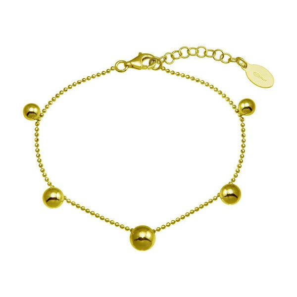 Silver 925 Gold Plated 5 Bead Charm Bead Link Chain Bracelet - ITB00315-GP | Silver Palace Inc.
