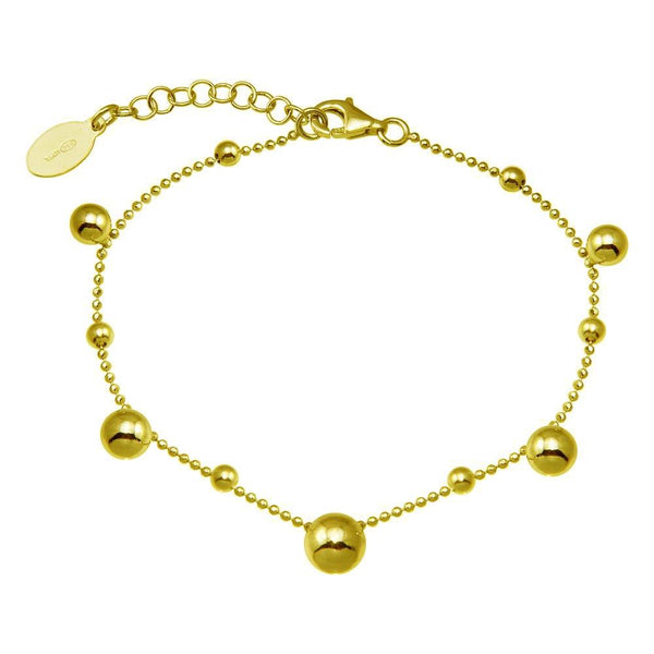 Silver 925 Gold Plated 11 Bead Charm Bead Link Chain Bracelet - ITB00316-GP | Silver Palace Inc.