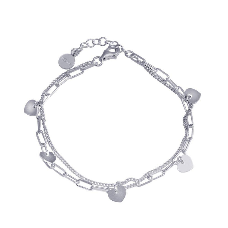 Rhodium Plated 925 Sterling Silver 5 Hearts Chain Bracelet - ITB00321-RH | Silver Palace Inc.