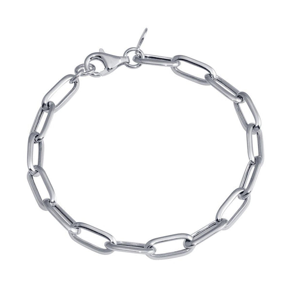 Rhodium Plated 925 Sterling Silver Paperclip Chain Bracelet