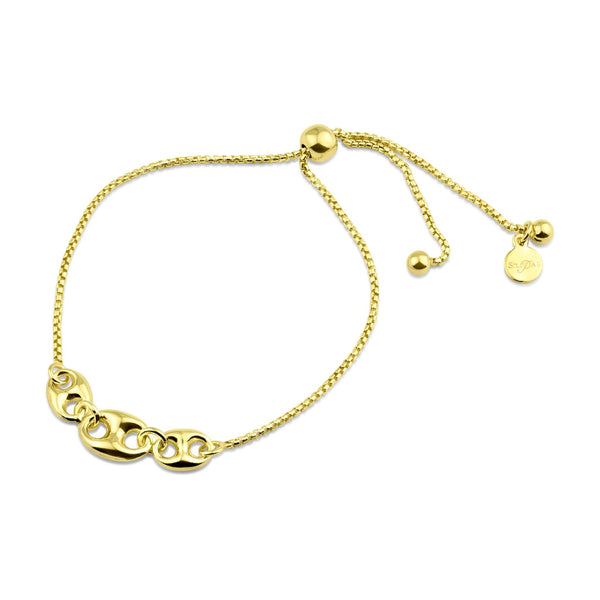 Silver 925 Gold Plated Puffed Mariner Lariat Bracelet - ITB00327-GP | Silver Palace Inc.