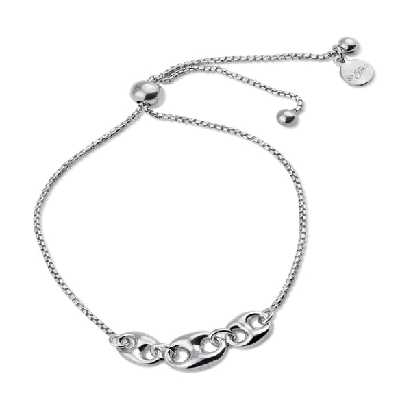 Rhodium Plated 925 Sterling Silver Puffed Mariner Lariat Bracelet - ITB00327-RH | Silver Palace Inc.