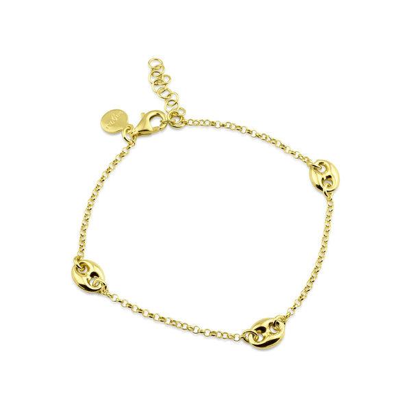 Silver 925 Gold Plated Puffed Mariner Charm Lariat Bracelet - ITB00328-GP | Silver Palace Inc.