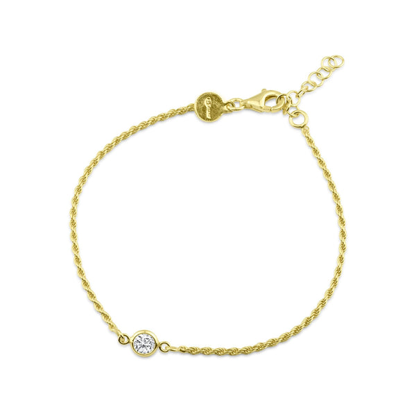 Silver 925 Gold Plated Rope Clear CZ Adjustable Bracelet - ITB00331-GP | Silver Palace Inc.
