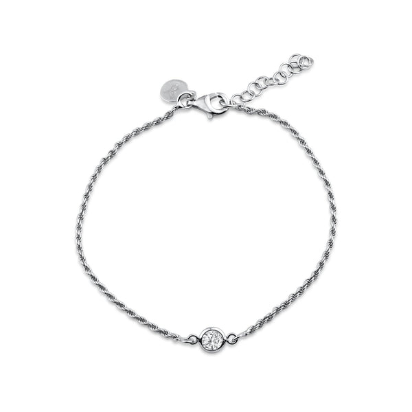 Silver 925 Rhodium Plated Rope Clear CZ Adjustable Bracelet - ITB00331-RH | Silver Palace Inc.