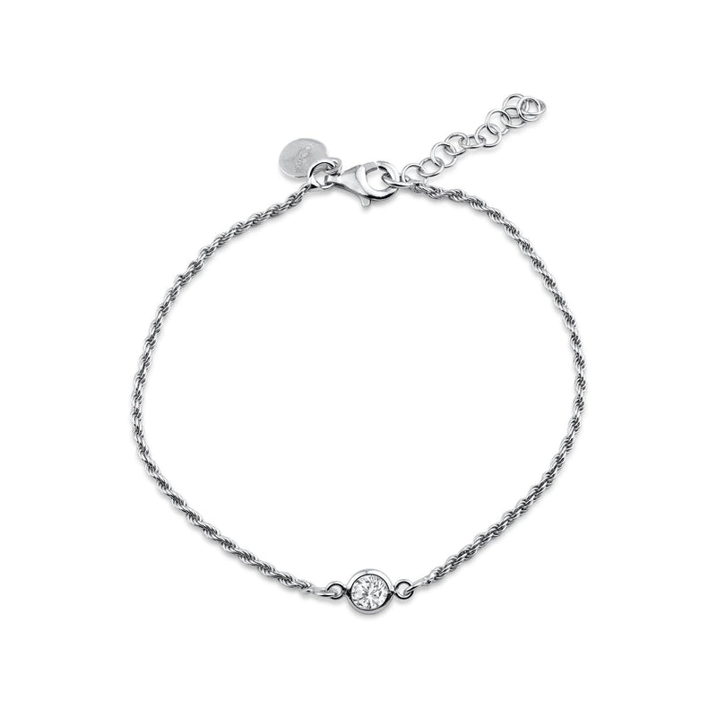 Rhodium Plated 925 Sterling Silver Rope Clear CZ Adjustable Bracelet - ITB00331-RH | Silver Palace Inc.