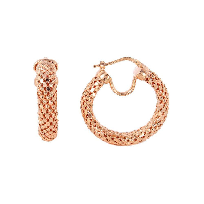 Closeout-Silver 925 Rose Gold Plated Thin Hoop Chain-texture Earrings - ITE00060RGP | Silver Palace Inc.