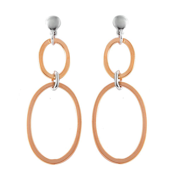 Silver 925 Rose Gold Plated Double Oval Earrings - ITE00070RGP | Silver Palace Inc.