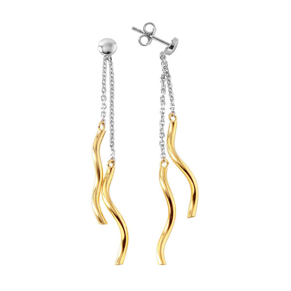 Silver 925 Gold Plated Dangling Twists Earrings - ITE00074RH-GP | Silver Palace Inc.