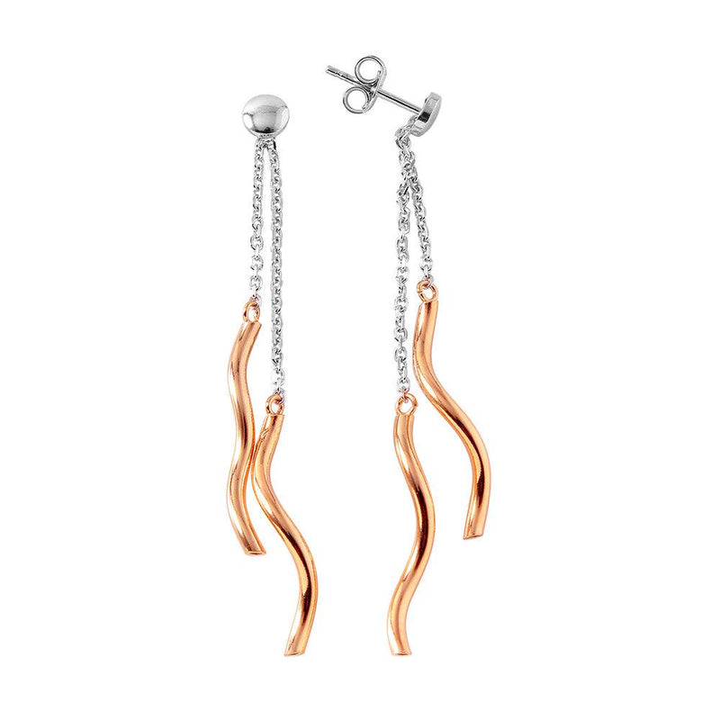 Silver 925 Rose Gold Plated Twirl Sticks Earrings - ITE00074RH-RGP | Silver Palace Inc.
