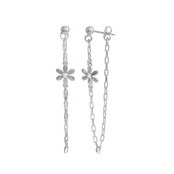 Silver 925 Rhodium Plated Dangling Flower CZ Earrings - ITE00087-RH | Silver Palace Inc.