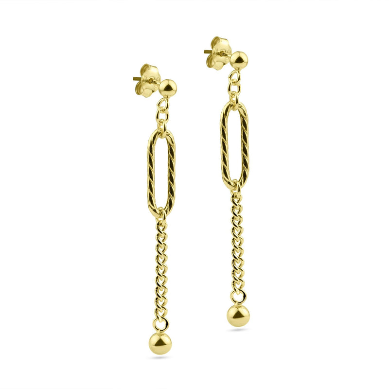 Silver 925 Gold Plated Dangling Ball Textured Paperclip  Earrings - ITE00091-GP | Silver Palace Inc.