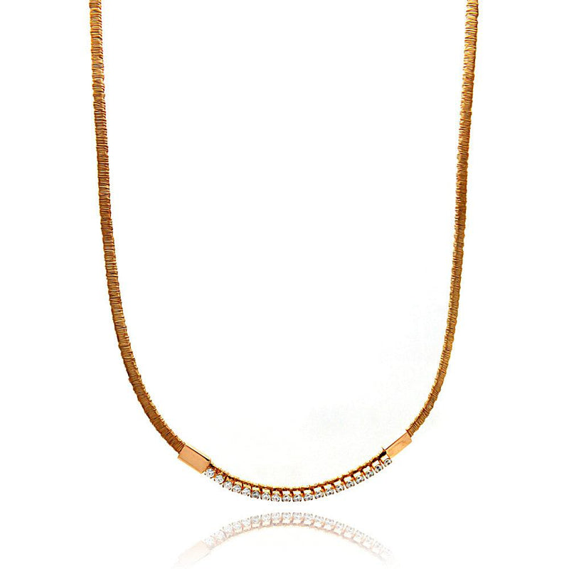 Closeout-Silver 925 Rose Gold Plated Wired Omega Chain with CZ - ITN00049RGP | Silver Palace Inc.