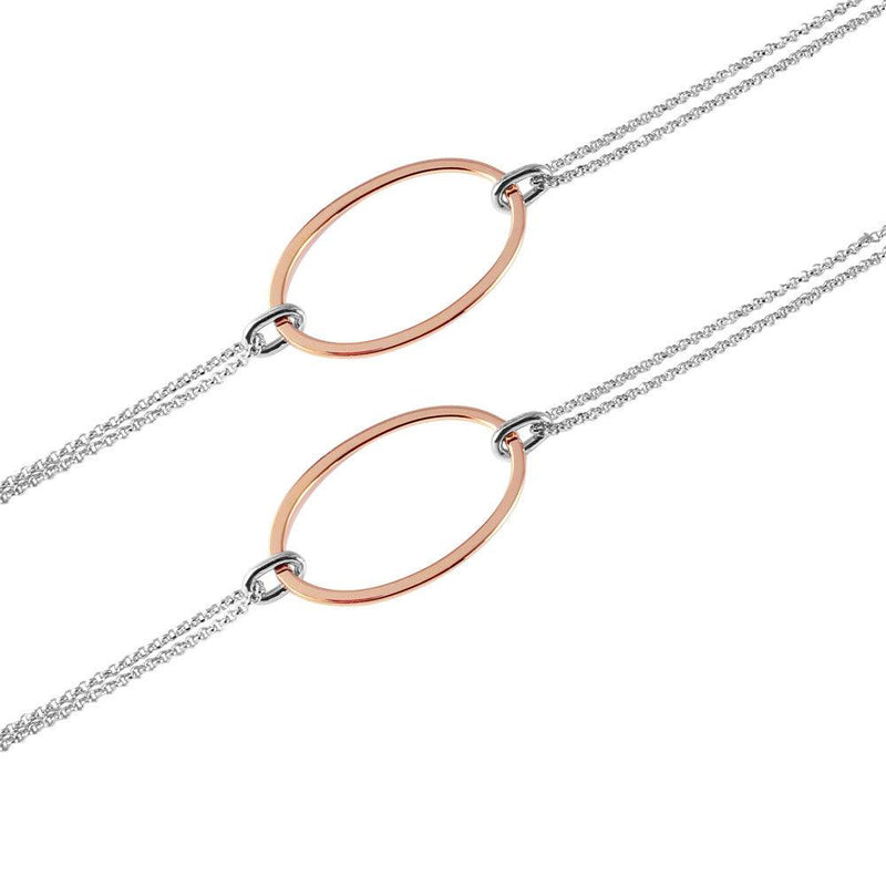Silver 925 Chain Necklace with Oval Rose Gold Plated Loops - ITN00098RH-RGP | Silver Palace Inc.