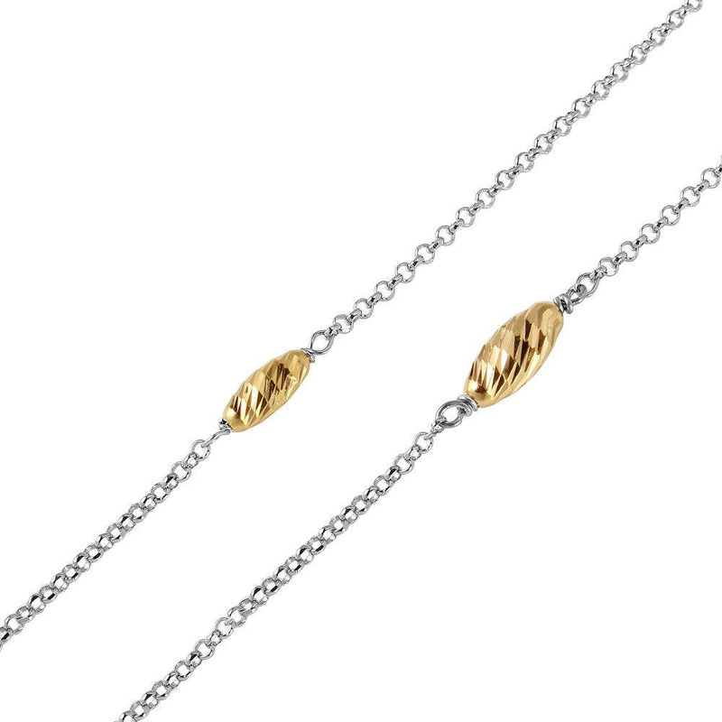 Silver 925 Chain Necklace with Gold Plated Twisting Beads - ITN00101RH-GP | Silver Palace Inc.