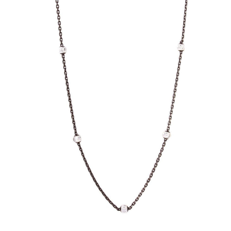 Silver 925 Diamond Cut Beaded Two-Tone Black Rhodium Plated Italian Necklace - ITN00109BLK | Silver Palace Inc.