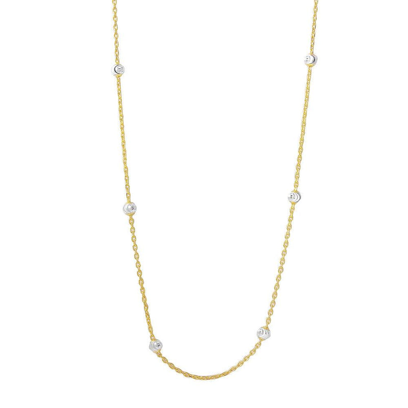 Silver 925 Diamond Cut Beaded Two-Tone Gold Plated Italian Necklace - ITN00109GP | Silver Palace Inc.