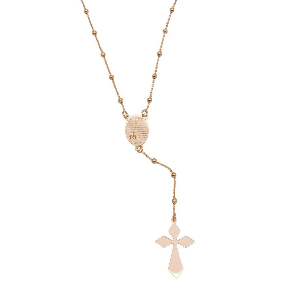 Silver 925 Rose Gold Plated Engraved Prayer Rosary - ITN00112RGP | Silver Palace Inc.