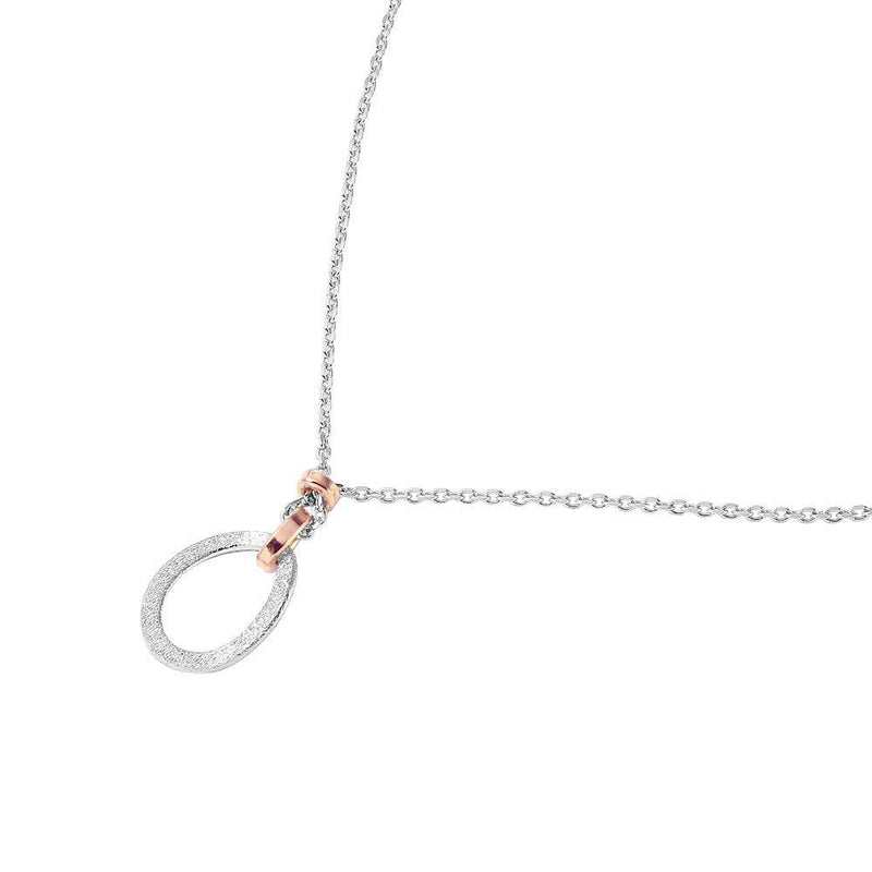 Silver 925 Chain Necklace with Rose Gold Plated Dangling Links and Textured Loop Pendant - ITN00114RH-RGP | Silver Palace Inc.