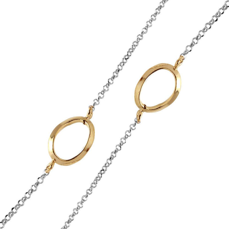 Silver 925 Chain Necklace with Curved Gold Plated Loops - ITN00117RH-GP | Silver Palace Inc.
