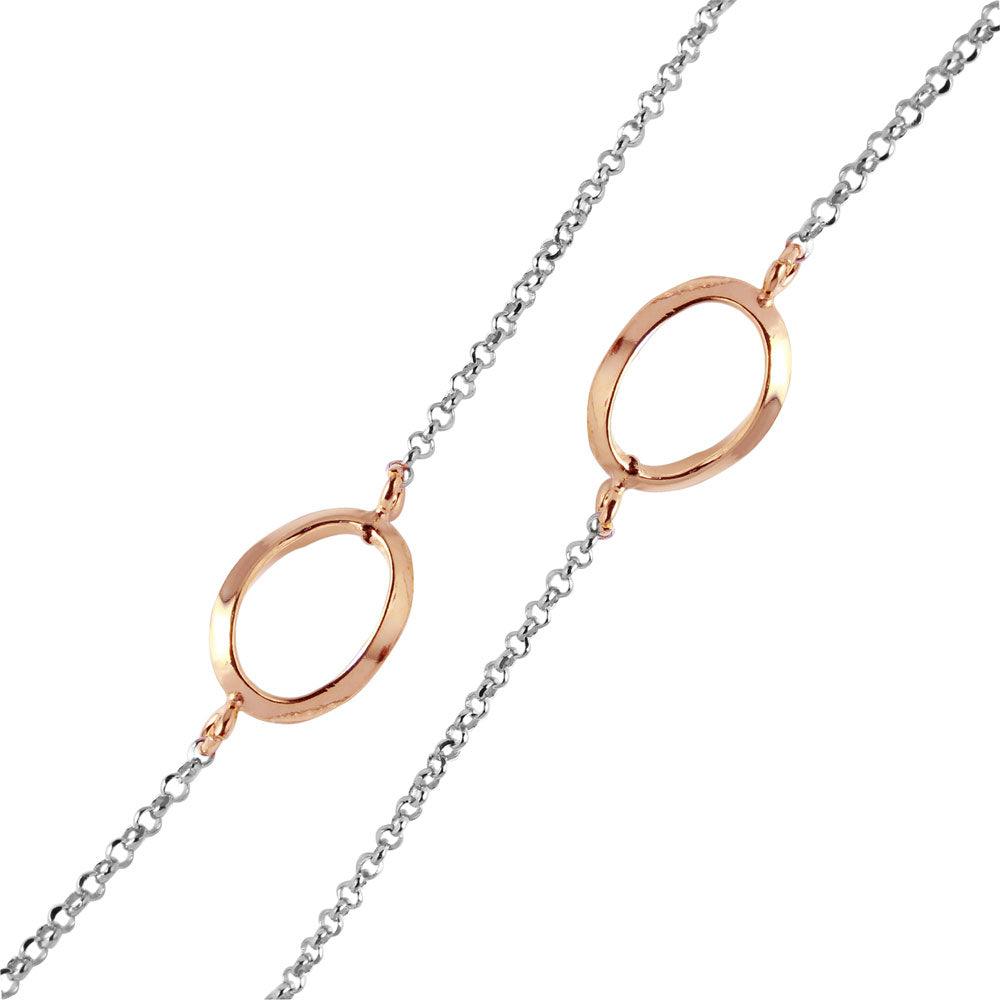 Silver 925 Chain Necklace with Curved Rose Gold Plated Loops - ITN00117RH-RGP | Silver Palace Inc.