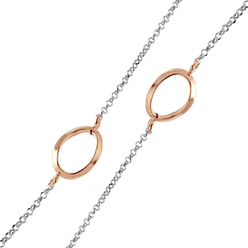 Silver 925 Chain Necklace with Curved Rose Gold Plated Loops - ITN00117RH-RGP | Silver Palace Inc.