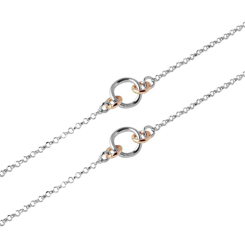 Silver 925 Chain Necklace with Interlocking Rose Gold Plated Loops - ITN00118RH-RGP | Silver Palace Inc.