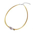 Silver 925 Gold Plated Italian Necklace with Micro Pave CZ Curved Accent - ITN00119GP-RH | Silver Palace Inc.